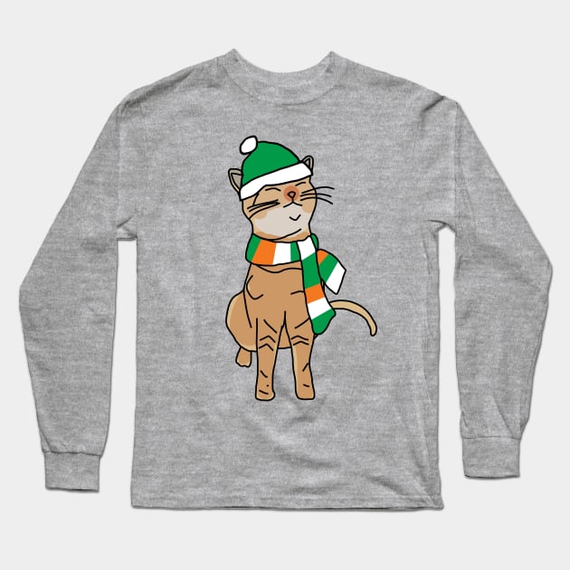 Irish Kitty Cat on St Patricks Day Long Sleeve T-Shirt by ellenhenryart